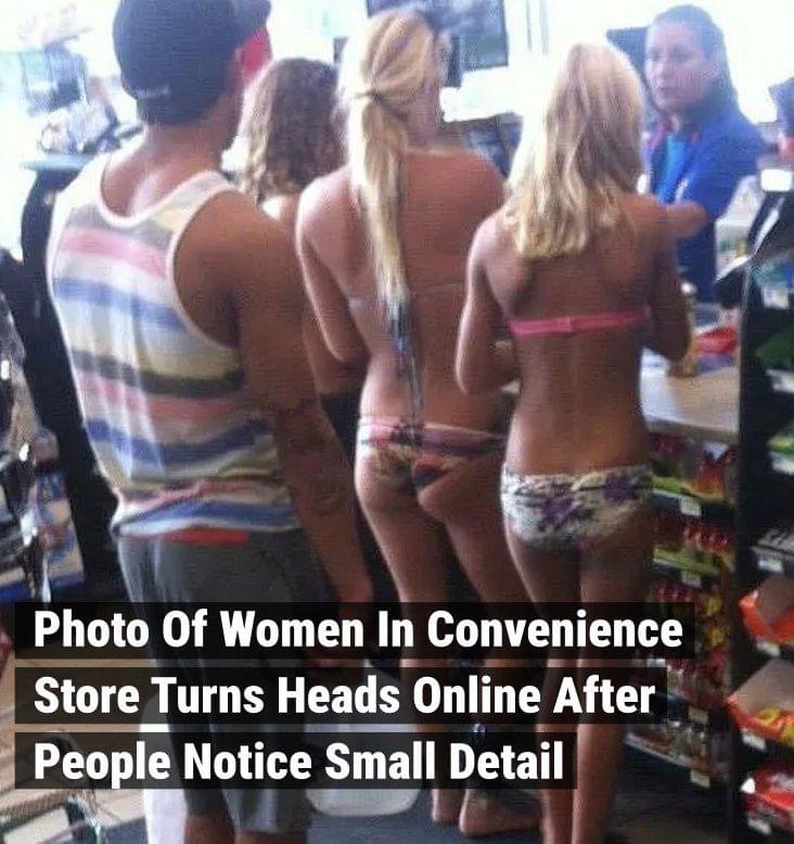 This may look like a harmless picture of three women in bikinis at a convenience store, but once you zoom out and see the whole picture, you’ll understand why people are talking about it.