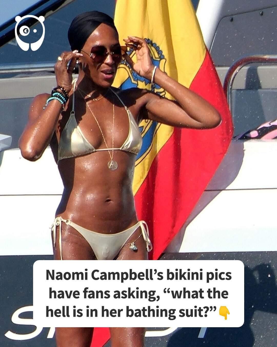 Naomi Campbell’s bikini pics have fans asking, “what the hell is in her bathing suit?”