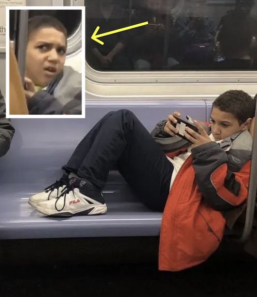 Kid Refuses To Move His Legs Spread Out On Subway, Stranger Decides To Teach Him A Lesson.