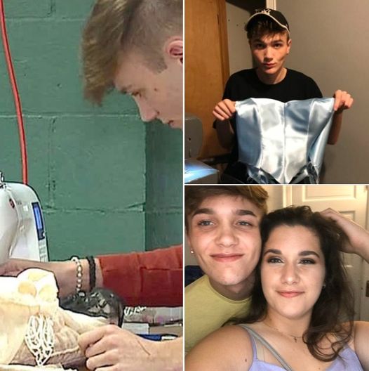 Teen can’t afford dream dress, so her adorable prom date teaches himself how to make it for her.