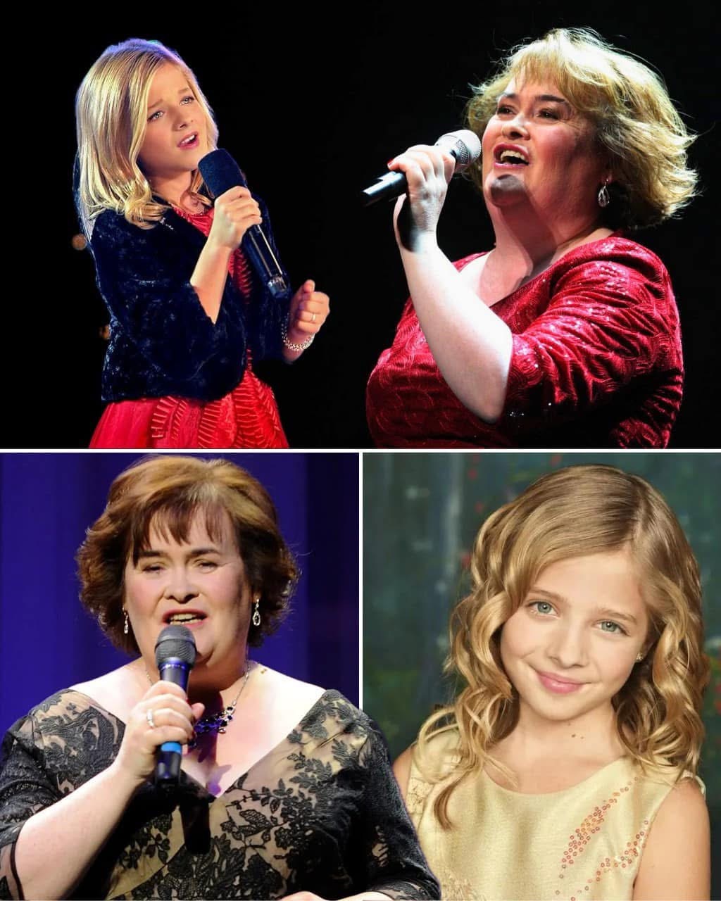 Susan Boyle and Jackie Evancho team up to perform an unforgettable version of “The Prayer” that will leave you speechless. With their incredible voices blending together, they bring a whole new level of emotion and power to the song. This performance is nothing short of magical, showing just how extraordinary these two singers really are. Watch below 👇👇👇… See more👇