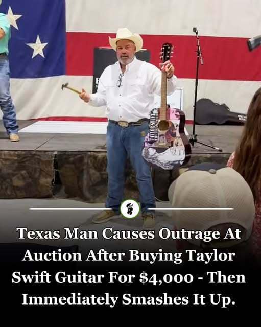 Texas man pays $4,000 for ‘autographed’ Taylor Swift guitar at auction then smashes it to pieces with hammer…Details in the first comment👇👇