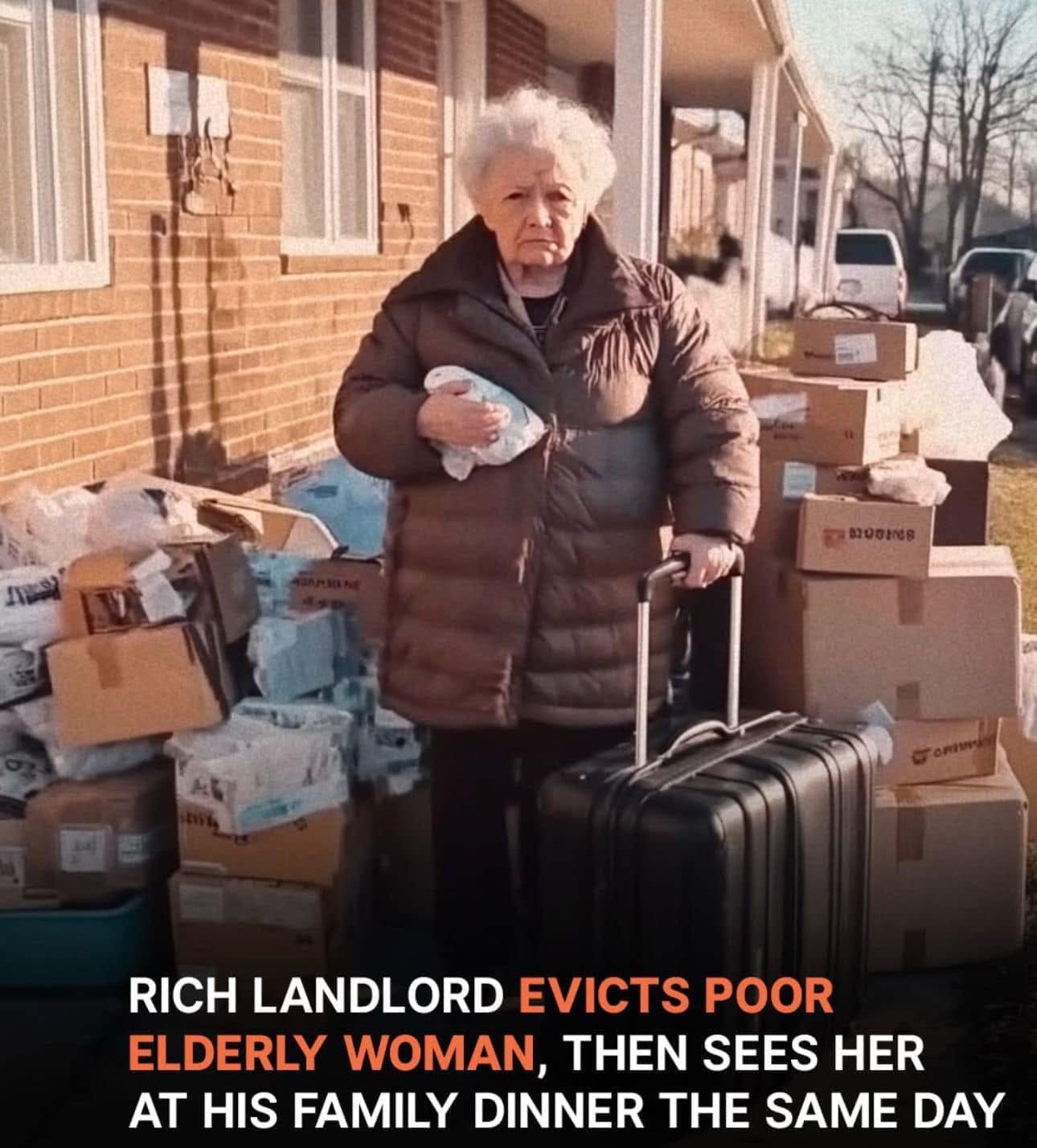 Diane, 62 years old, was the perfect tenant. She was quiet, didn’t damage the property, and always paid her rent on time. Then one month, she came up short. Her landlord, Chris, fanned out the money he’d taken from the envelope Diana gave him and waved it in her face. “A hundred and twenty dollars short, Mrs. Salinger.” Diane blushed. “I’ll pay you the $120 in two weeks…” “Mrs. Salinger, I’m a businessman, not a charity! I want you out by the end of the week,” Chris snapped. “But Mr. Turkle…” Diane protested. “It’s only for a couple of weeks, and it won’t happen again!” “It happened once, and that’s enough for me, Mrs. Salinger. You’re out,” Chris said coldly. He turned his back and walked out. He headed home to get ready to go to dinner at his younger sister Vanessa’s house. Later, he knocked on the door, and Vanessa welcomed him with a happy smile. But when Chris walked in, he was stunned. Mrs. Salinger, the tenant he’d just booted out of his property, was standing there. 😳👇