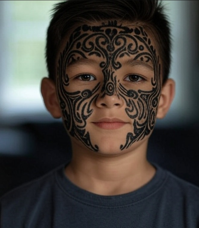 Parents under fire after saying YES to their 12-year-old son’s shocking request—covering his face in black tattoos! Is it bold self-expression or reckless parenting? Full Story Below